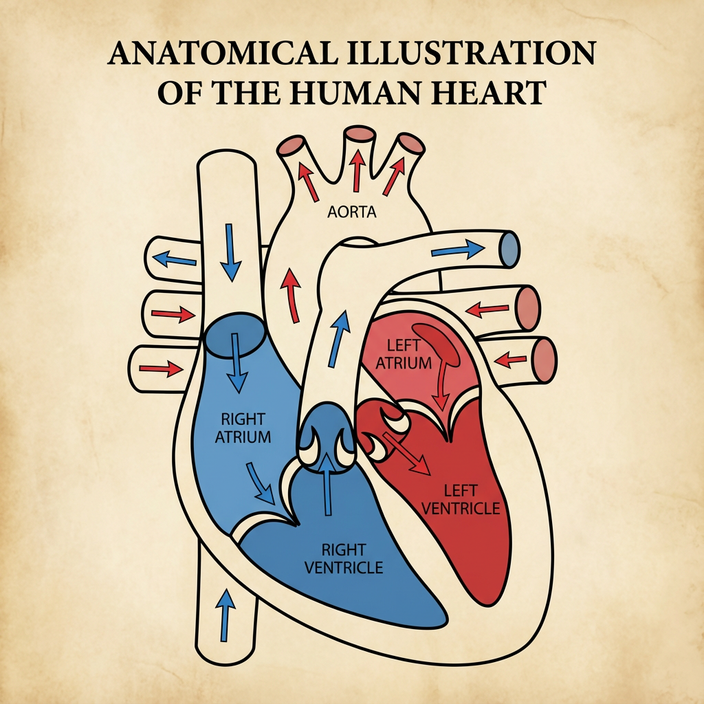 Anatomical reference illustration of human heart generated with Nano Banana Pro