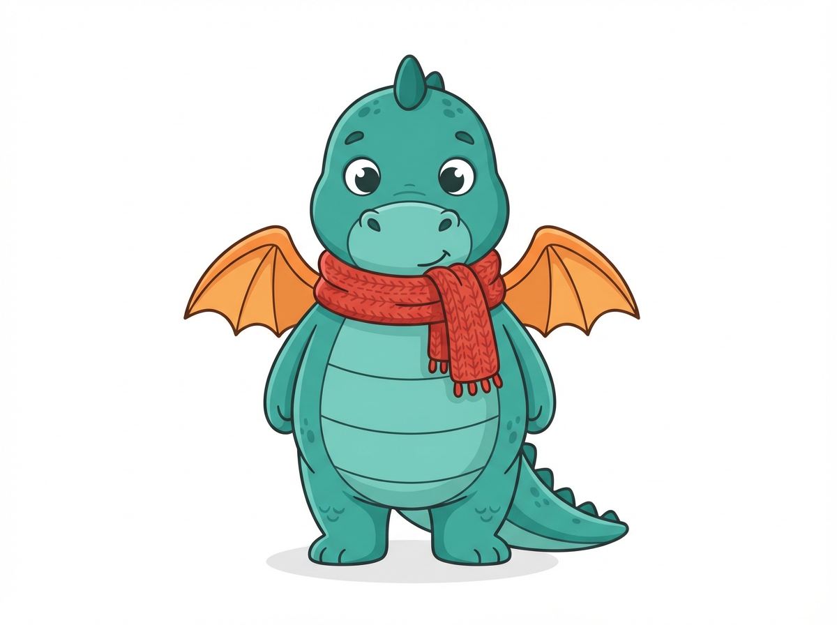 Character design consistency example showing cartoon dragon generated with Nano Banana Pro